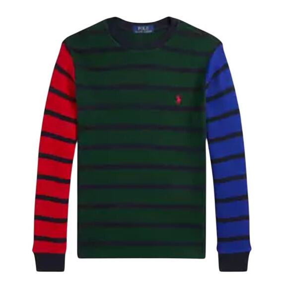 Ralph Lauren Waffle Knit Cotton Long Sleeve T-Shirt in Green Multi, Size L